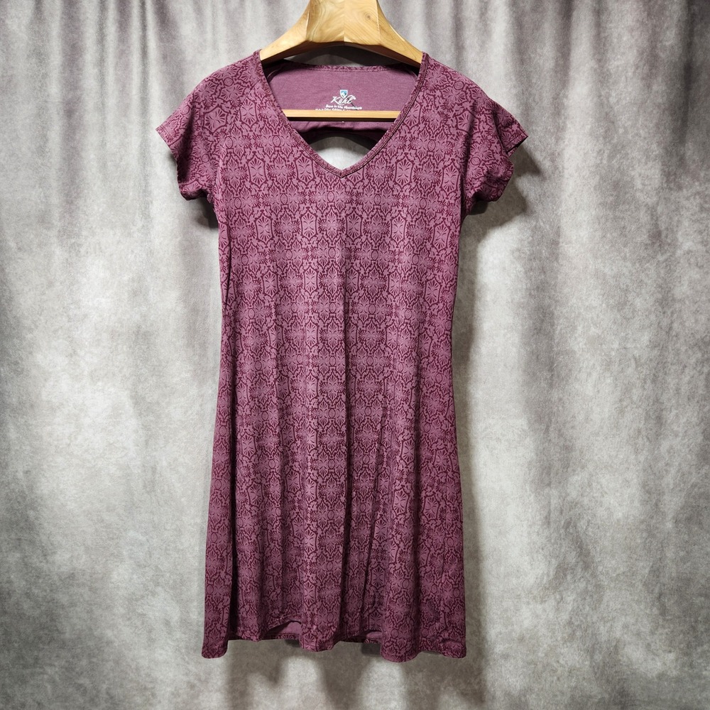 Kuhl Women Oriana Berry Purple Geometric Print Back Cutout Mini Dress Small‎